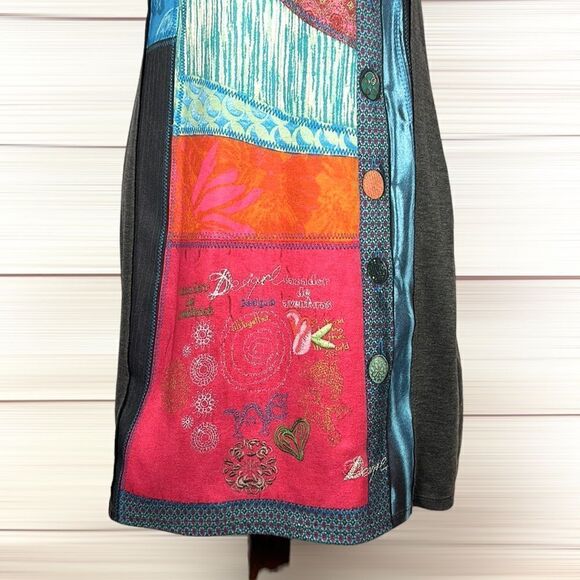 Desigual Patchwork Multicolor Front Sheath Cap Sleeve Fitted Mini Dress M - Picture 9 of 16